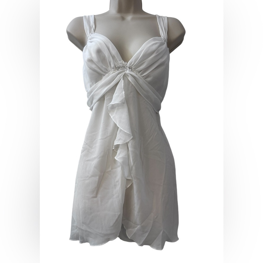 Blossom Intimates White Chiffon Babydoll Dress with Embellished Front XL